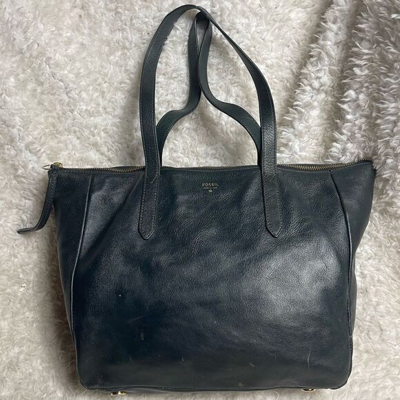 Fossil Sydney leather Navy Blue medium tote with silver tone hardwares - Picture 3 of 12